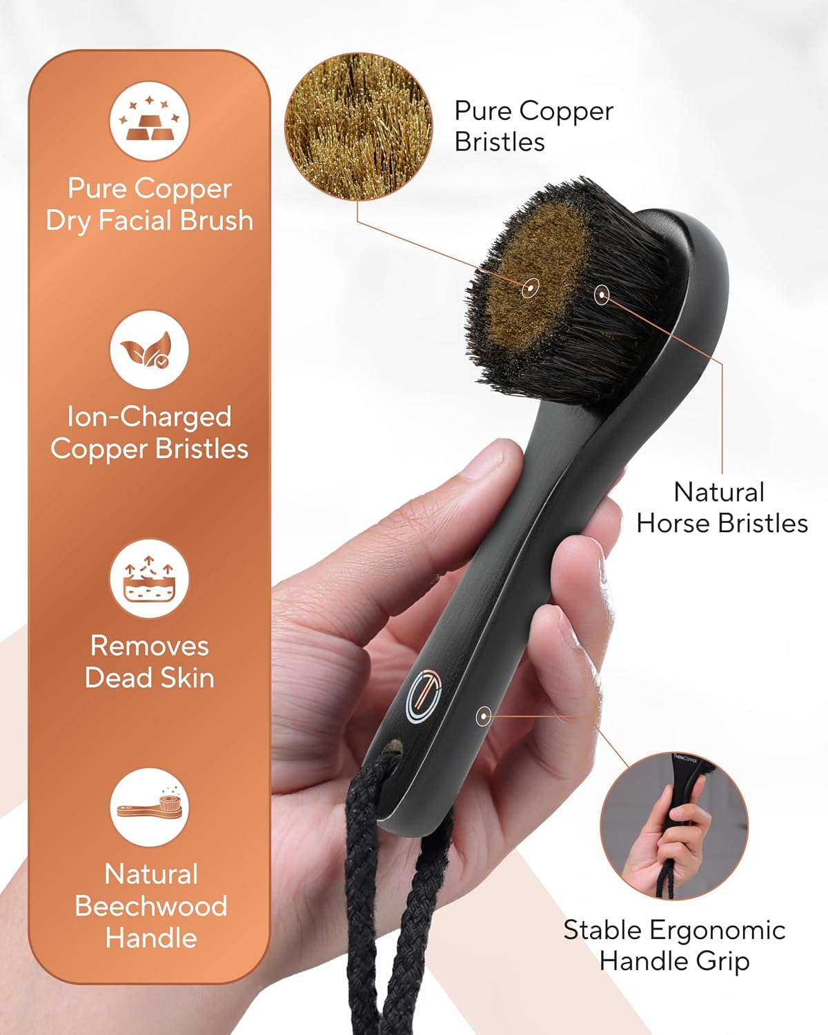 TheraCopper Copper Dry Brushing Body Brush for Lymphatic Drainage