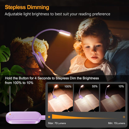 Gritin 16 LED Rechargeable Book Light for Reading in Bed- Eye Caring 3 Color Temperatures, Stepless Dimming Brightness, 80 Hrs Runtime, Lightweight Flexible Clip on Light for Book Lovers
