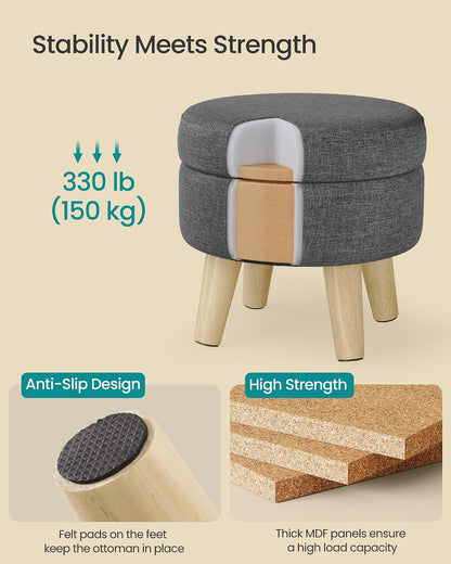 SONGMICS Foot Stool Ottoman, Small Storage Ottoman with Legs, 15.7 Inches
