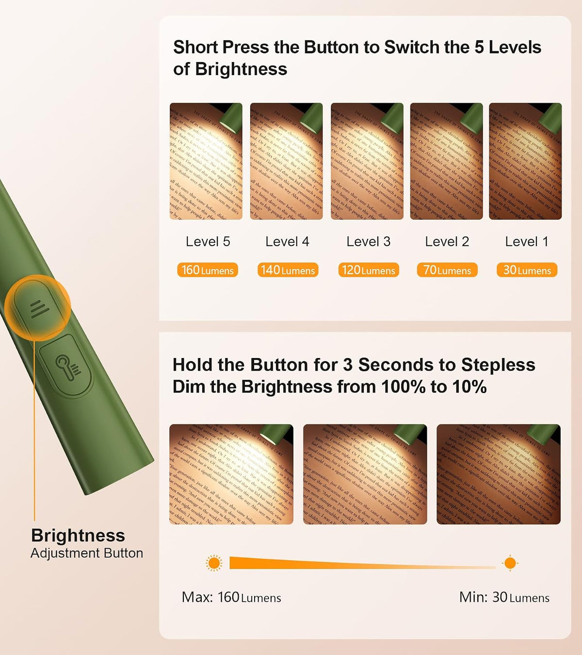 Gritin Book Light,Eye Caring 3 Colors & Stepless Dimming Neck Reading Light