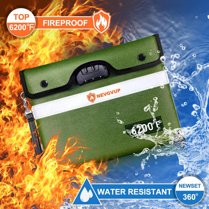 Upgraded 6200°F Fireproof Document Bag with Lock, Fire proof Money Bag for Cash with Zipper/Reflective Strip, 9 Layer of Heat Insulated Material, Water Resistant Fireproof Bags for Documents,Safe Bags