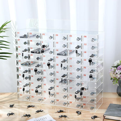 Threan 12 Slot Cell Phone Storage Box, Acrylic Clear Cell Phone Storage Cabinet Wall Mounted with Door, Locks and Keys for Office School Factory