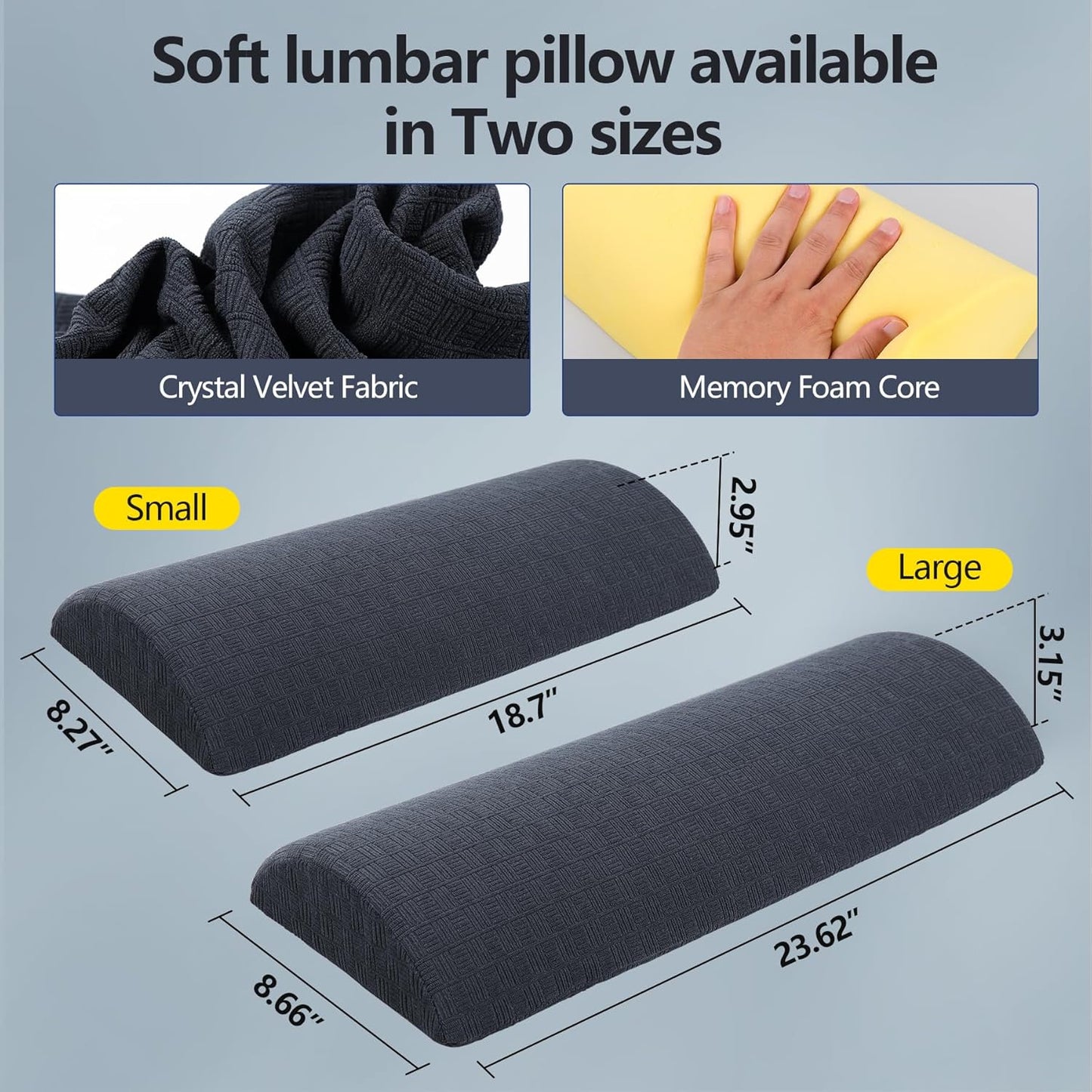 Cozyhealth - 3.15"H*23.6"L - Soft Lumbar Pillow for Sleeping, Memory Foam Back Lumbar Support Cushion for Lower Back Pain Relief Bed Waist Sleep Support Pillow for Side, Back Sleepers (White, Large)