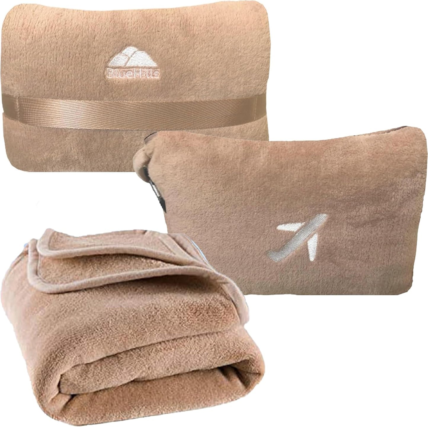 BlueHills Premium Soft Plush Mini Travel Blanket Pillow Plane 2 in 1 Gray