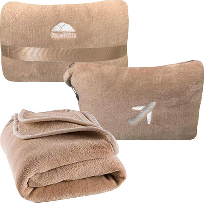 BlueHills Premium Soft Plush Mini Travel Blanket Pillow Plane 2 in 1 Gray