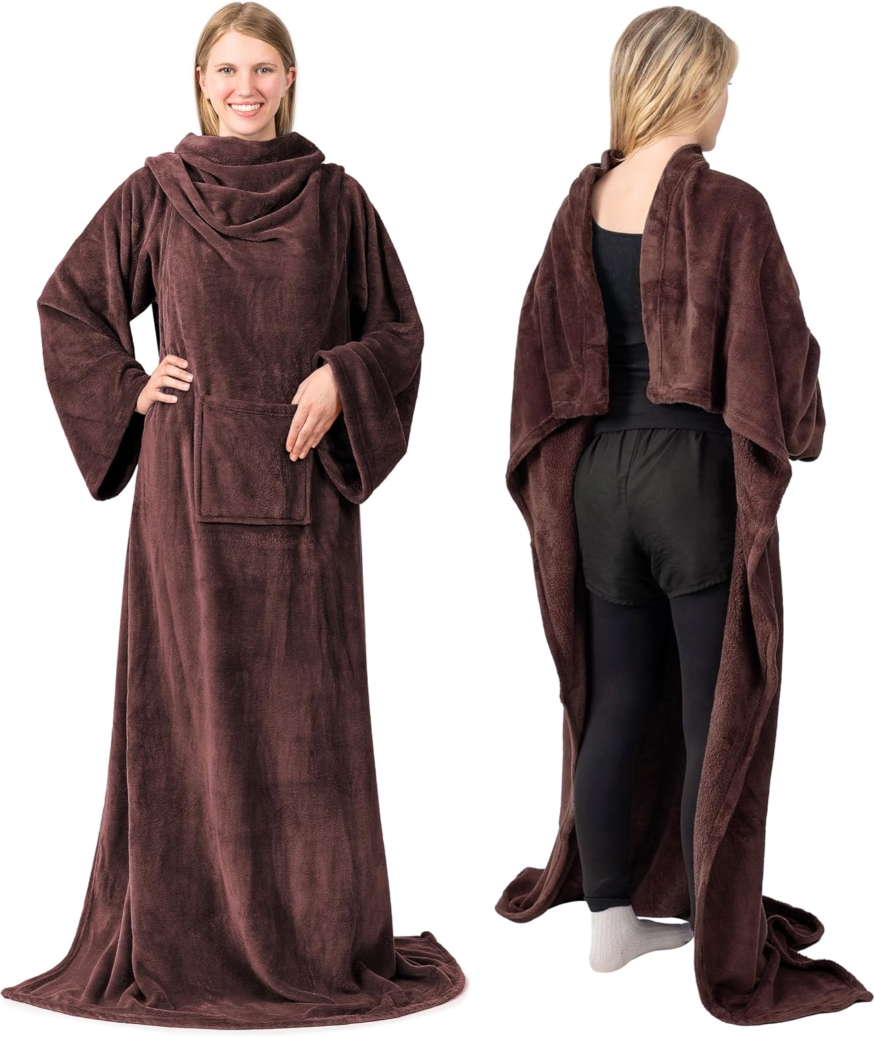 PAVILIA Wearable Blanket with Sleeves for Adult Women Men, Cozy Fleece Warm Wrap Throw with Arms, Gifts for Christmas, Wife
