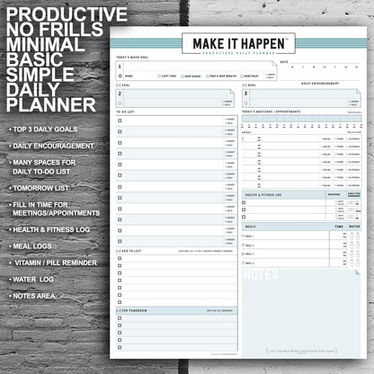 Daily Notepad Planner Basic Minimal To Do Productive List Pad- 50 Tear Off Premium Pad USA (Sea Foam Blue)