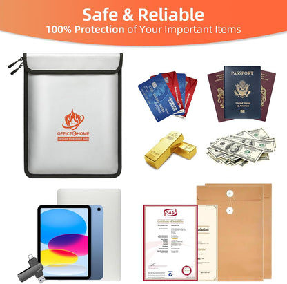 Upgraded Fireproof Document Bag (2200℉), 15”x 11” Waterproof Fireproof Money Bag for Cash with Zipper, Fireproof Safe for Home&Office, Important Document Storage Organizer for Valuables, Certificate
