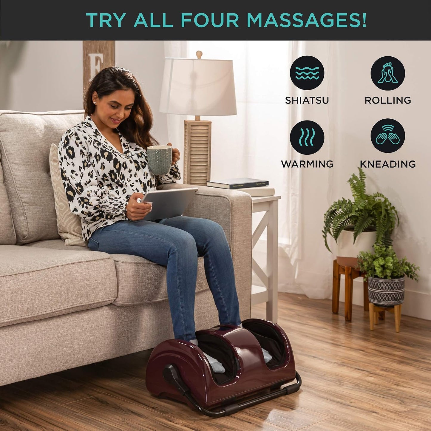 Best Choice Products Shiatsu Foot Massager with Heat for Plantar Fasciitis & Neuropathy, Kneading Foot & Calf Massager with Remote, 360° Adjustable Handle, Rolling & Compression Massage - Satin Black