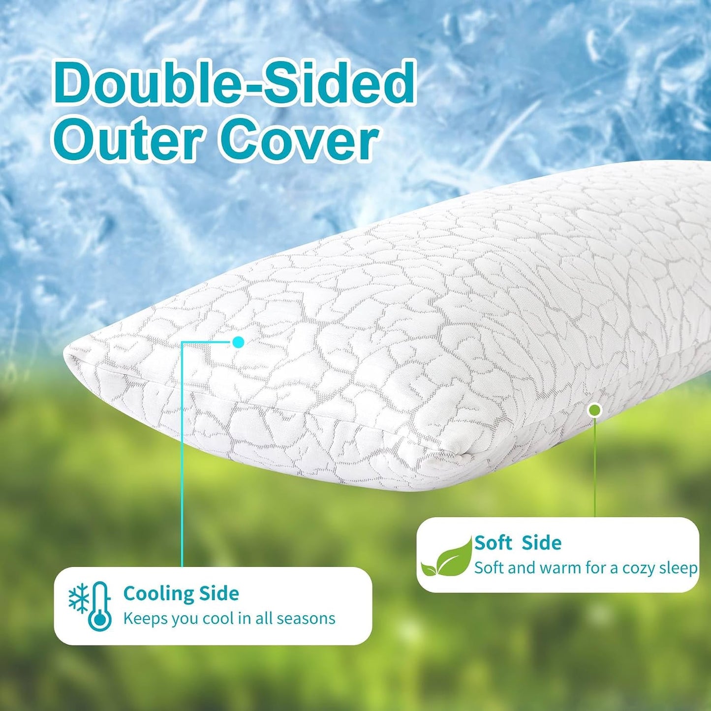Cooling Pillows for Sleeping 2 Pack, Adjustable Shredded Memory Foam Pillows Queen Size Set of 2, Firm Bed Pillows for Side Back Stomach Hot Sleepers, Cold Pillow with Removable Washable Cover