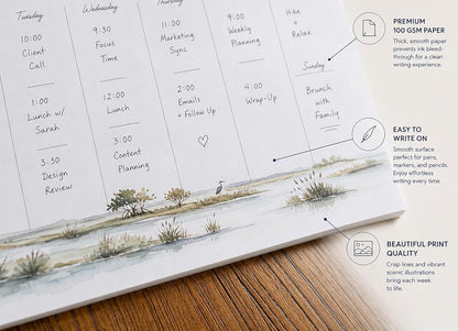 Weekly Planner Tear-Off Pad 8.5" x 5.5" – Landscape Weekly Desk Planner – 52 National Parks Designs – 52 Sheets – 100 GSM Paper – Undated Minimalist Organizer