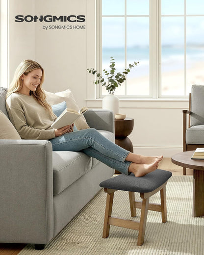 SONGMICS Foot Stool Ottoman, Padded Foot Rest Under Desk with Solid Wood Frame, Removable Cover, for Living Room, 9.8 x 15.4 x 11.8 Inches, Summer Sand and Brown ULSF052LF01
