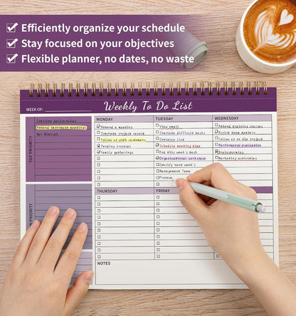 104 Pgs To Do List Notepad, 52 Undated Sheets Duplex-printed
