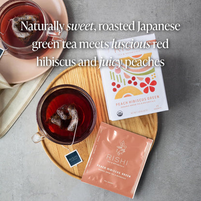 Rishi Tea Peach Hibiscus Green Japanese Organic Tea, 15ct