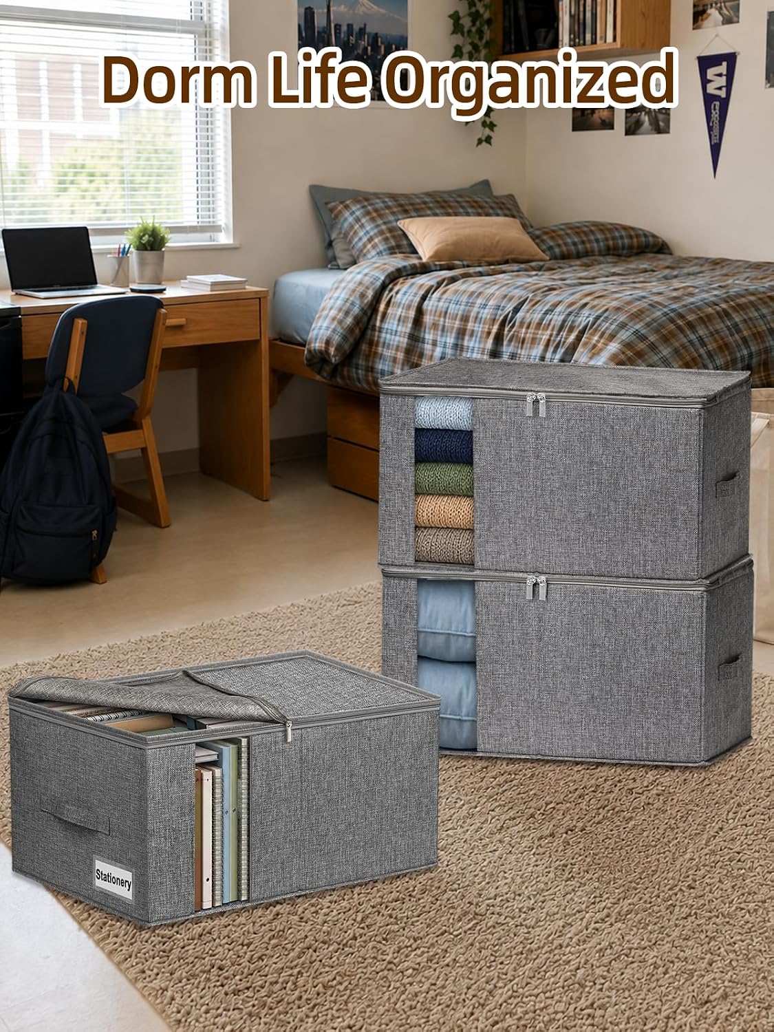 90L Rigid-Structured King Size Comforter Storage Bag, 2 Pack, Gray