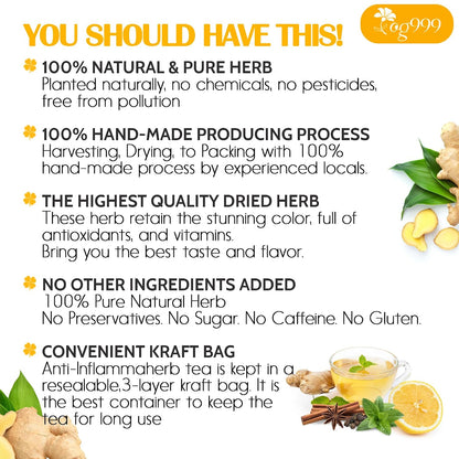 120 Bags Premium Turmeric Ginger Cinnamon Tea, Improve Digestion, Support Brain, Weight, Skin and Sleep, Eco-Conscious Tea Bags and Premium Natural Ingredients. Turmeric Ginger Herbal Tea. No Sugar, No Caffeine, No Gluten, Vegan.