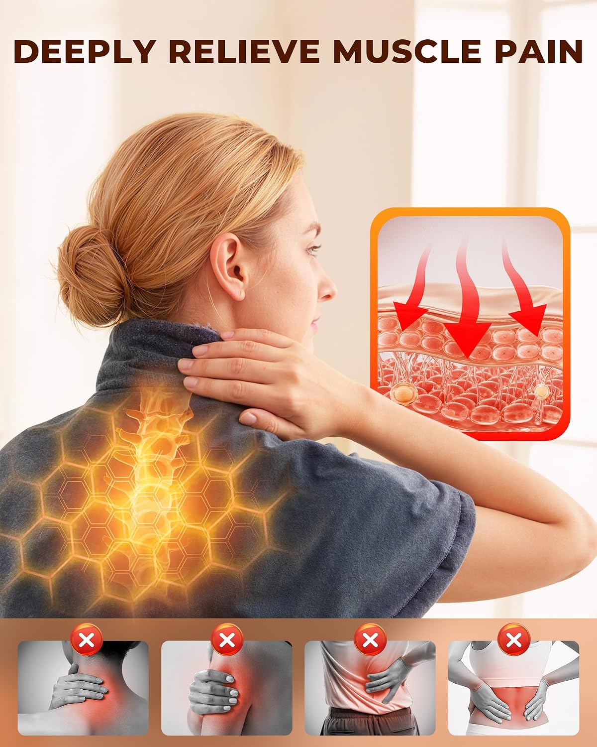 Heating Pad for Neck and Shoulders and Back, Pain Relief Heated Shoulder Wrap with Adjustable Button, 6 Heating Setting and 4 Auto-Off Timer, Gifts for Mom Women Christmas Birthday
