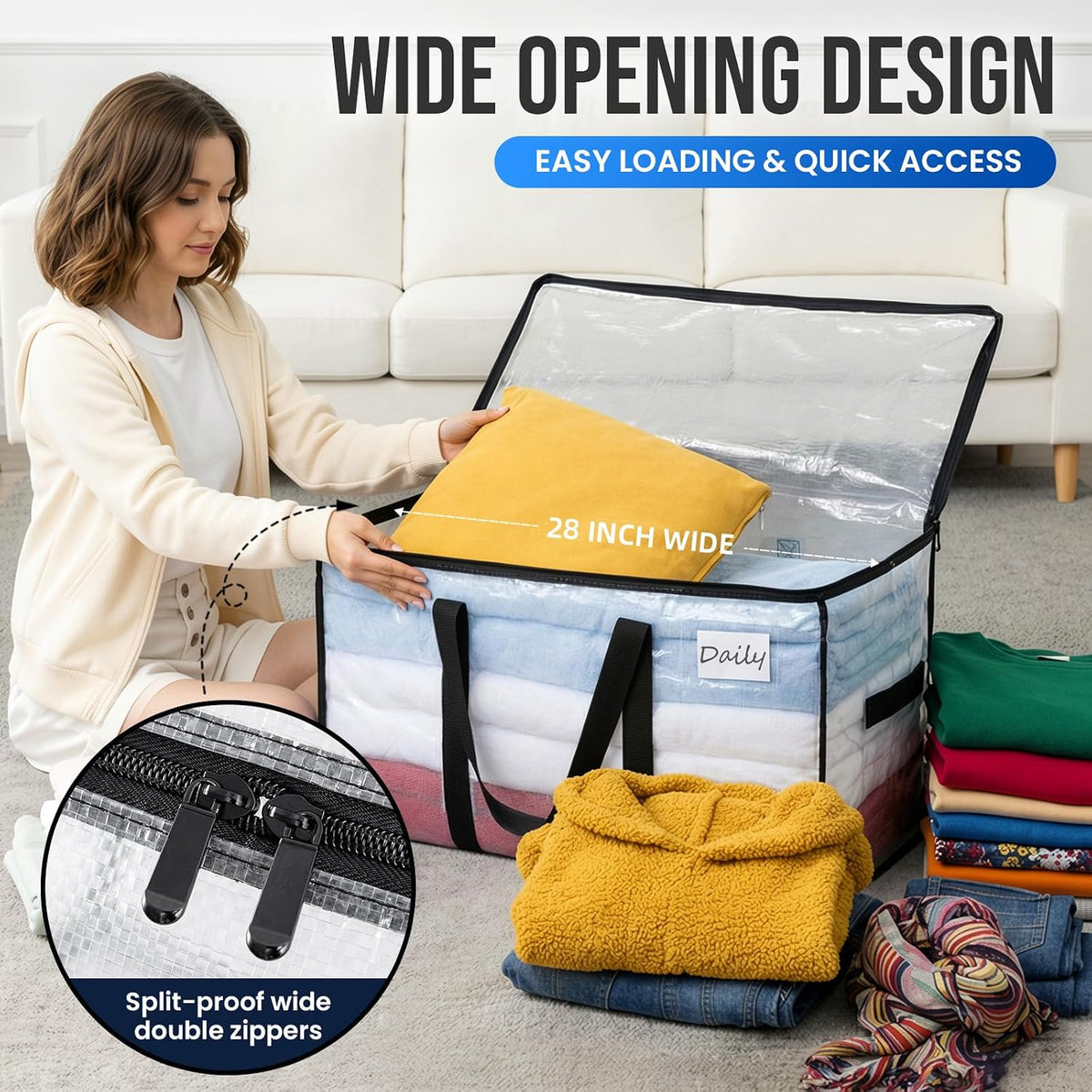 TAILI Blue Extra Large Moving Bags,Storage Bags with Visible Window