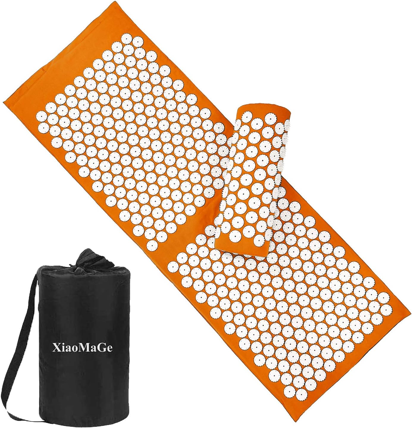 XiaoMaGe Acupressure Mat and Pillow Set with Bag - Extra Long Acupuncture Mat for Neck & Back Pain Relief- Naturally Relaxation Gift for Women - Stress Relief Massage Mat (Black)