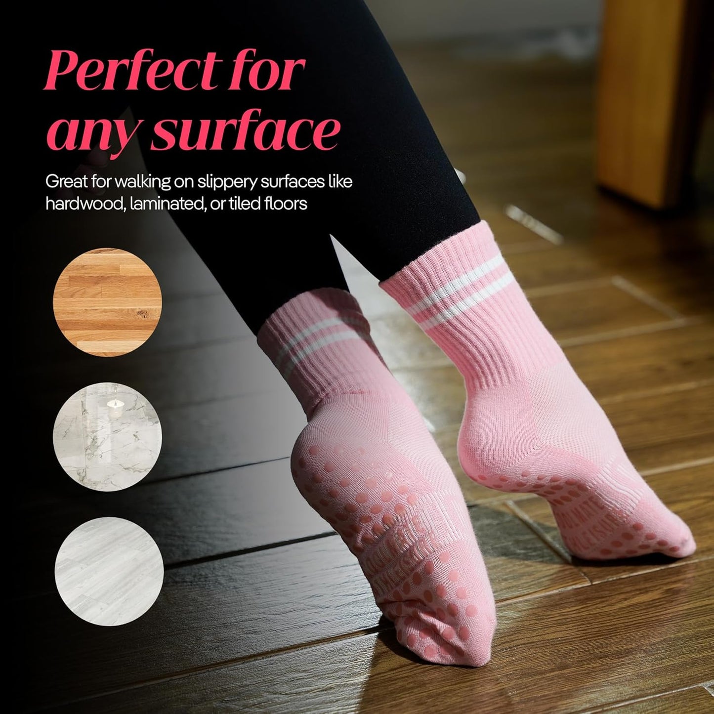 COOLMATE Pilates Socks with Grips for Women, Yoga Socks, Crew Non Slip Women for Barre, Pilates Gifts for Women - Colors B