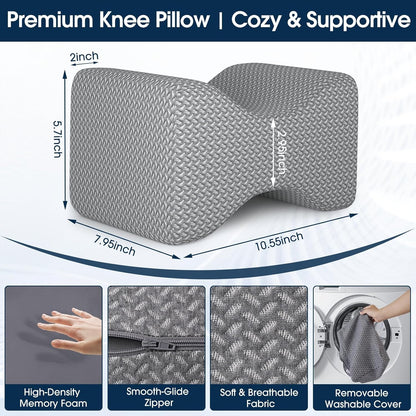 BlissTrends Memory Foam Knee Pillow, Knee Pillow for Side Sleepers, Leg Pillows for Sleeping Blood Circulation, Elevation Pillow for Spine Aligning, Sciatica, Back, Hip, Knee, Ankle Pain, Grey