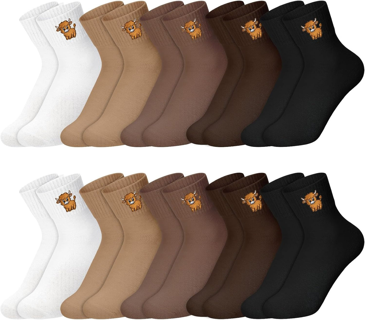 Eurzom 10 Pairs Socks Womens Crew Elastic Ankle Length Cotton Socks Aesthetic Cute Lightweight Low Cut Gifts for Women - Colors B