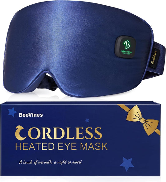 BeeVines Cordless Heated Eye Mask for Dry Eyes, Washable Heat Eye Masks for Blepharitis, Warm Eye Compress for Men & Women, 1500mAh Rechargeable Eye Warmer with Travel Pouch(Blue)