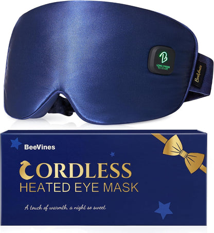 BeeVines Cordless Heated Eye Mask for Dry Eyes, Washable Eye Masks (Blue)