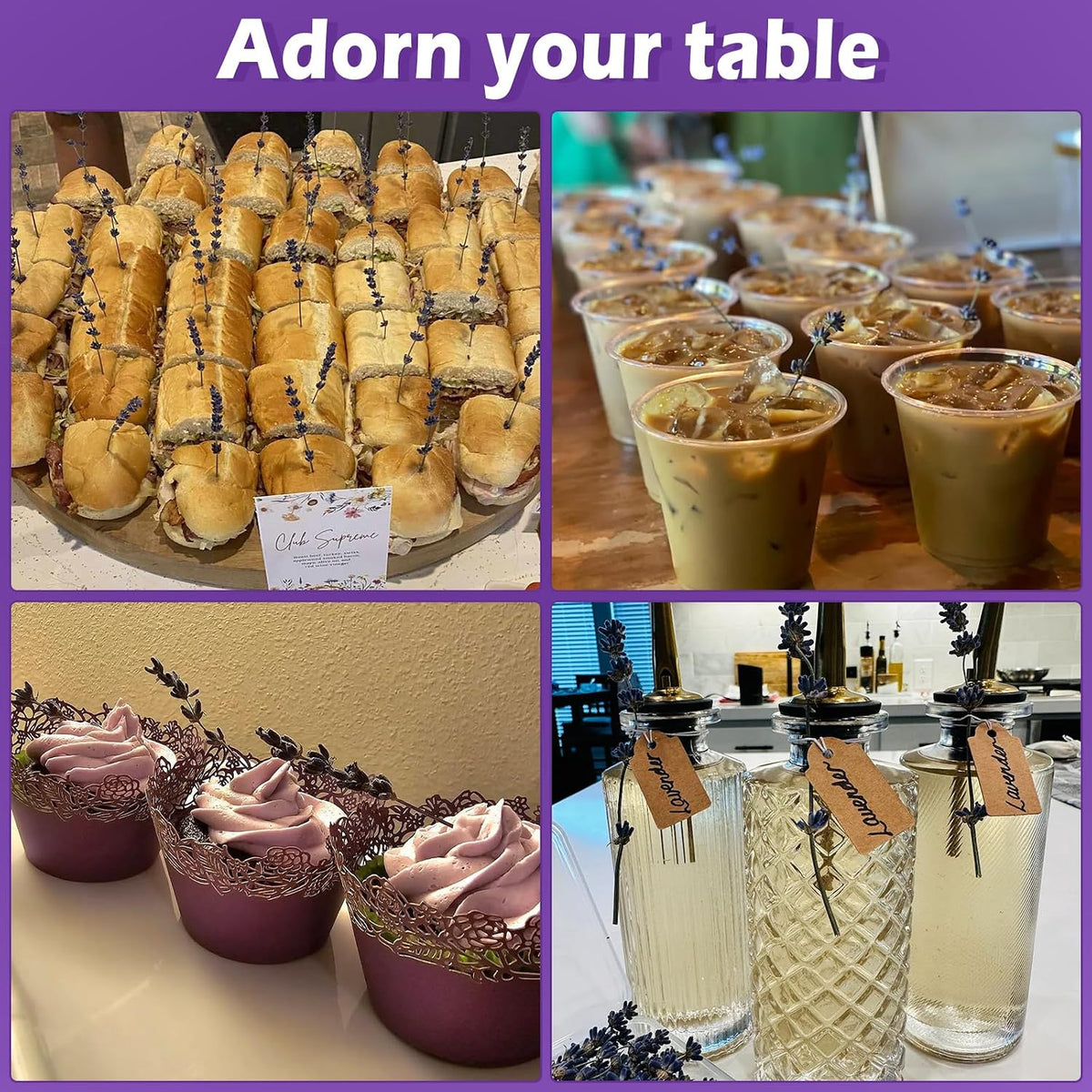 80+ Edible Dried Lavender Sprigs for Cocktail Garnish & Cake Decorating