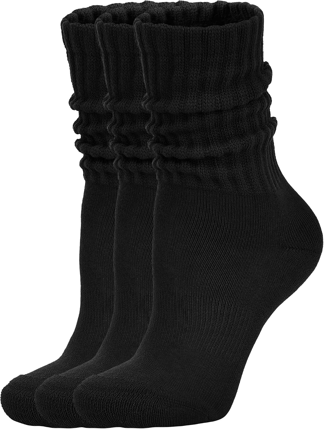 AugRing Women's Scrunch Crew Socks Retro 3-Pack Solid Cotton Boot Calf Chunky Ribbed Cozy Slouchy Socks Size 5-11