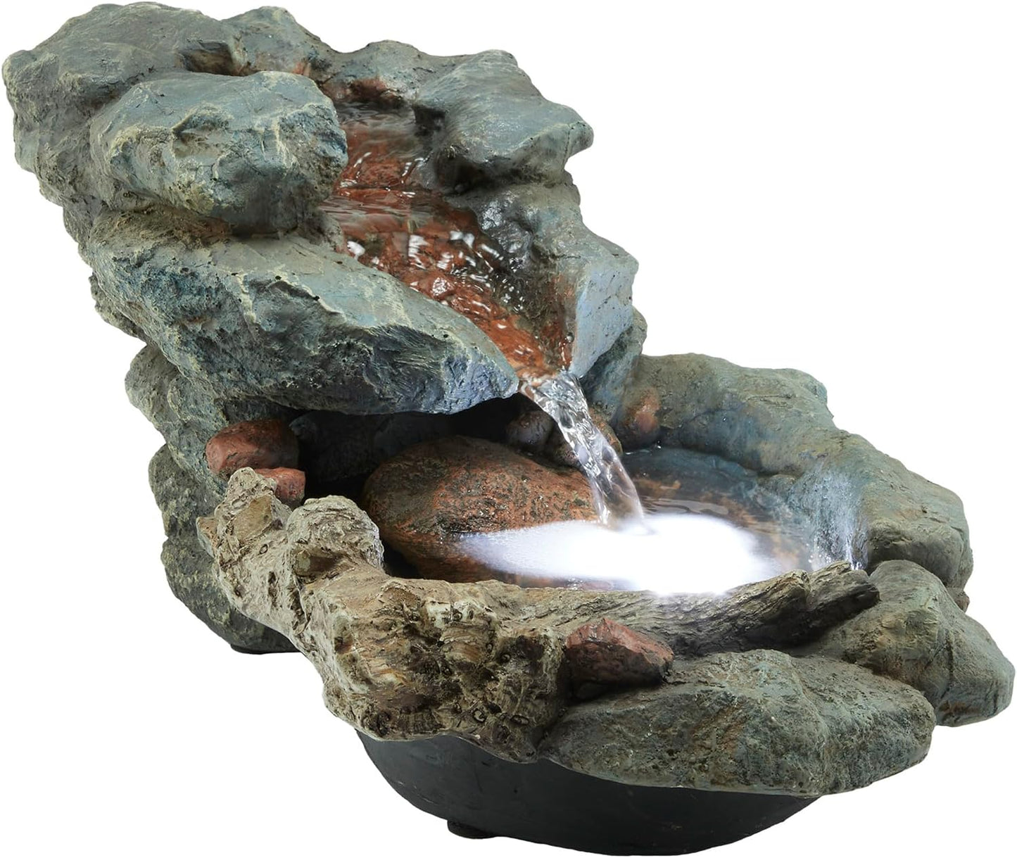 Alpine Corporation 13" Tall Indoor Tabletop Water Fountain, 4 Tier Cascading Water Feature with LED Lights for Home, Office, Living Room, or Zen Decor, Gray