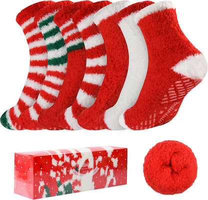 Bulinlulu Fuzzy Socks with Grips Plush Sleep Cozy Winter Soft Hospital Fluffy Socks for Womens Mens Gifts