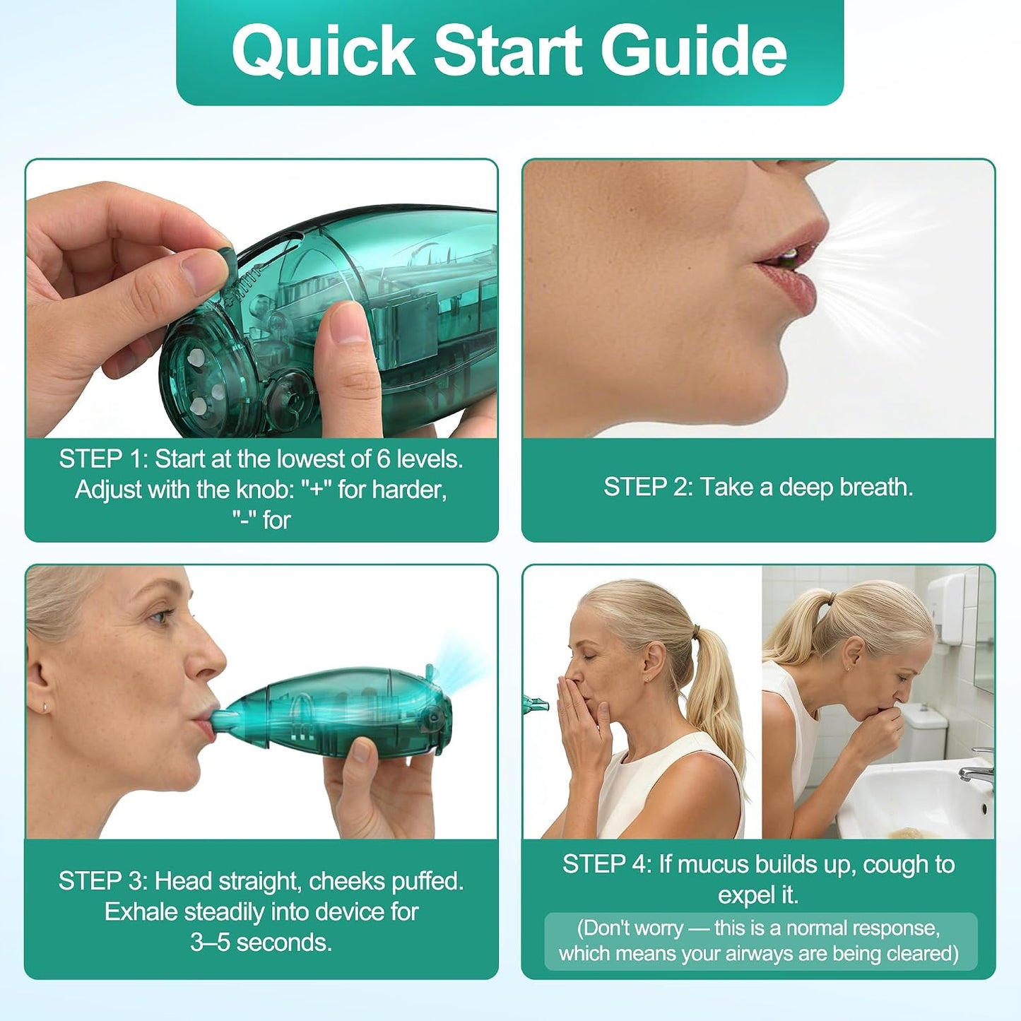 Breathing Exercise Device, Non-Measuring Exerciser & Portable Lung Exerciser with Adjustable Resistance Flutter Valve, Respiratory Muscle Trainer for Mucus Clearance & Better Breathing