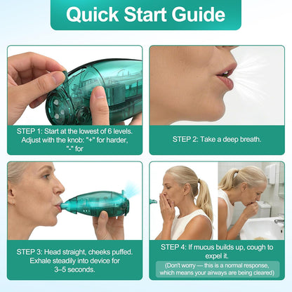 Breathing Exercise Device, Non-Measuring Exerciser & Portable Lung Exerciser with Adjustable Resistance Flutter Valve, Respiratory Muscle Trainer for Mucus Clearance & Better Breathing