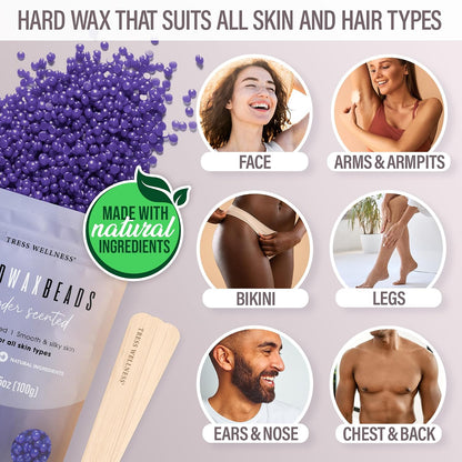 Tress Wellness Award Winning Waxing Kit for Sensitive Skin, Safe for Face & Skin, Easy to Use, At-Home Kit for Face, Bikini, Brazilian & Full Body - Digital Display, Black Purple Flower
