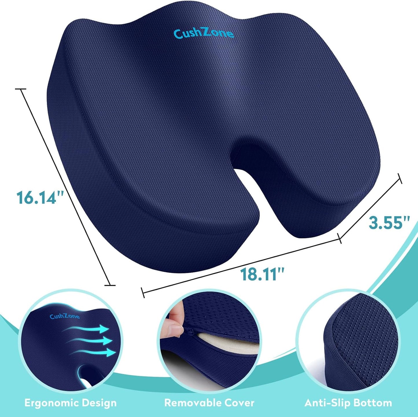 Office Chair Seat Cushion, Cooling Gel Enhanced Memory Foam Cushion for Long Sitting - Back, Sciatica, Coccyx, Tailbone Pain Relief Pillow - for Office, Gaming, Car, Wheelchair - Black, Large