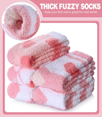 LANLEO 5/6 Pairs Womens Super Soft Fuzzy Plush Warm Winter Home Sleeping Slipper Socks