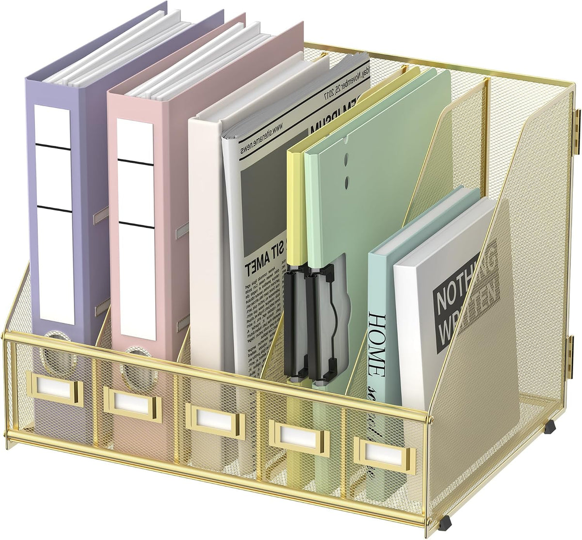 SUPEASY Desk Organizers Metal Desk Magazine File Holder with 5 Vertical Compartments Rack File Organizer for Office Desktop, Classroom, Home Workspace, Black