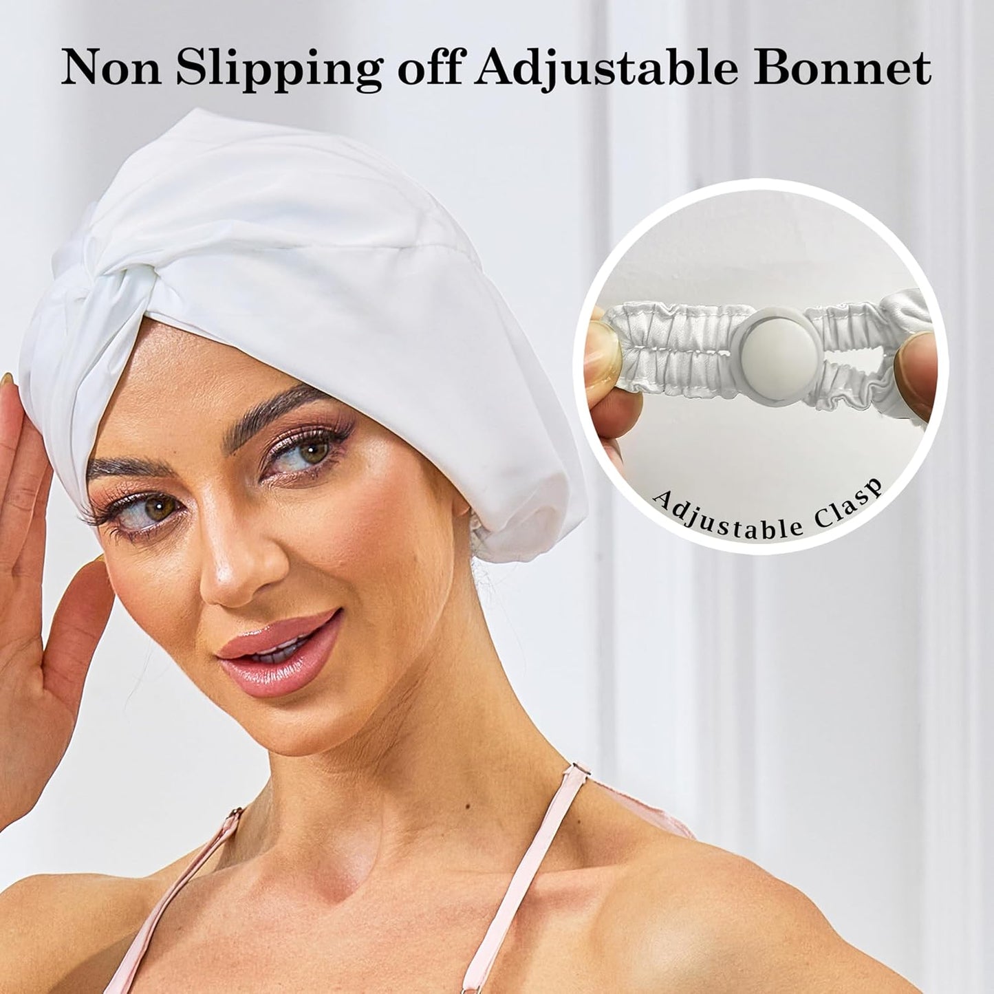 Adjustable Silk Satin Bonnet for Sleeping Hair Wrap, Double Layer Sleep Cap, Night Turban for Large Long Curly Braid Women Men Hair - Matcha Green