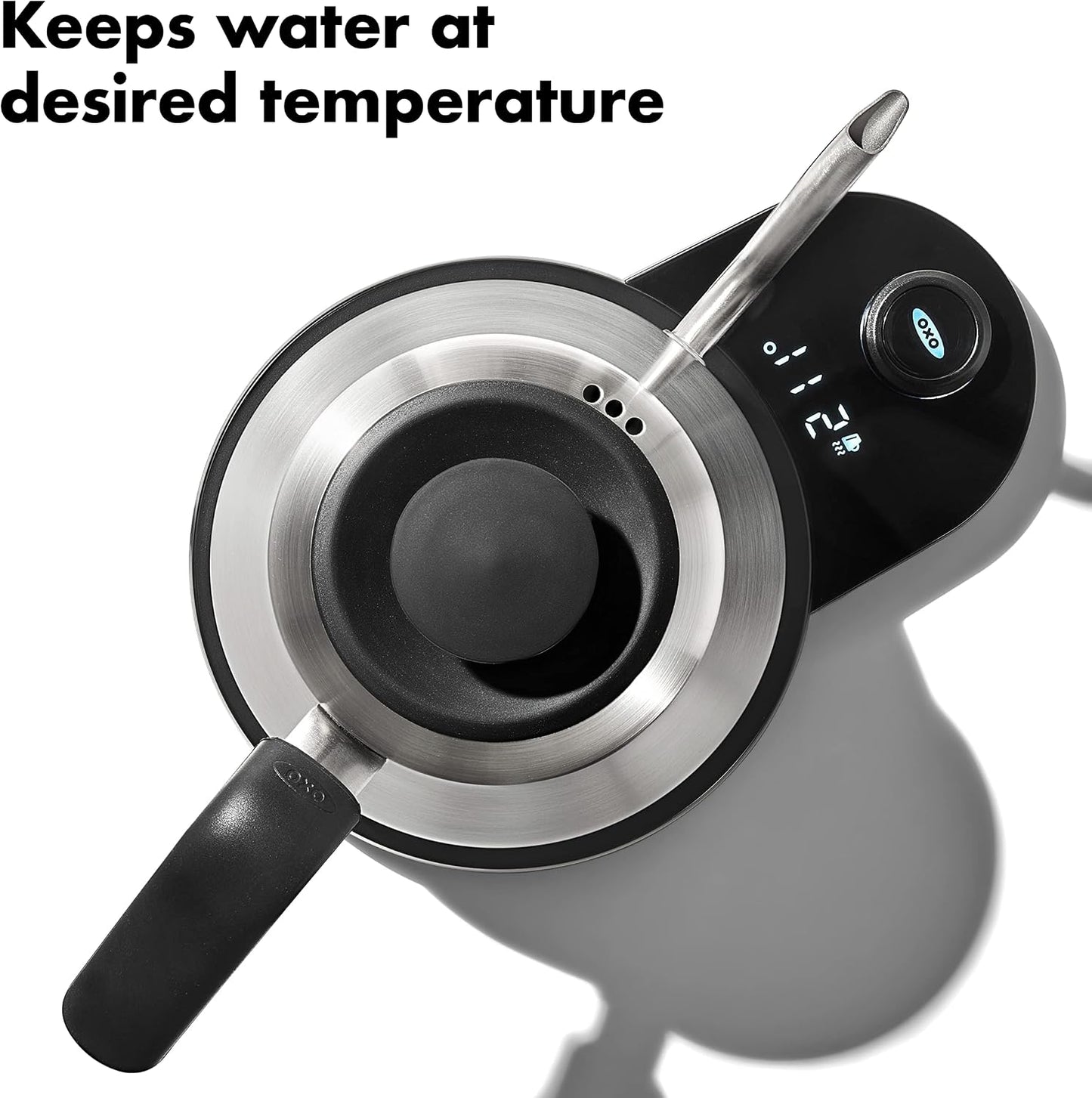 OXO Brew Adjustable Temperature Pour Over Kettle, 1 L, Gooseneck Electric Kettle, Stainless Steel with Timer