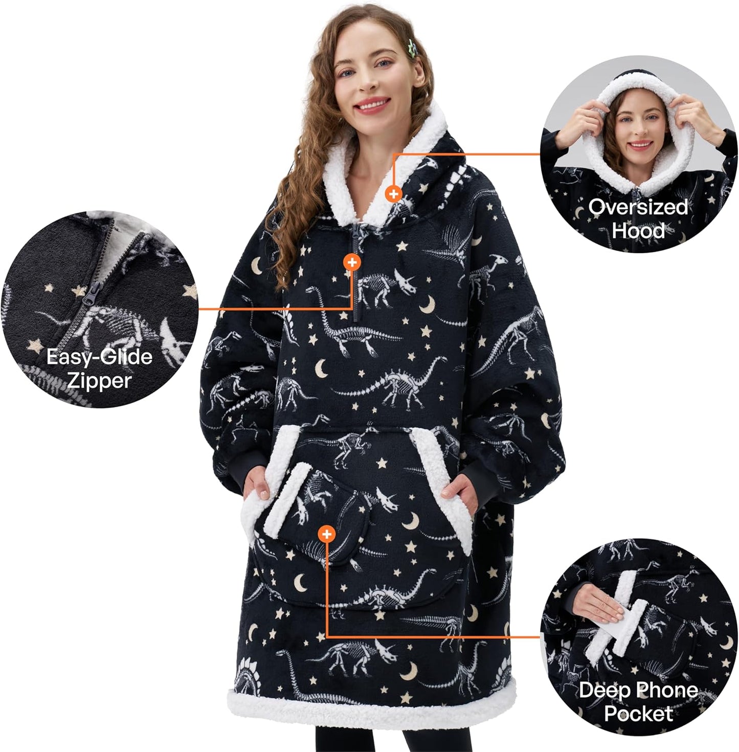 Giggling Getup Wearable Blanket Hoodie for Adults Gifts for Teen Girls Sister Women Sherpa Fleece Printed Hooded Blanket Sweatshirt Warm Cozy with Pocket & Sleeves Beige Cat