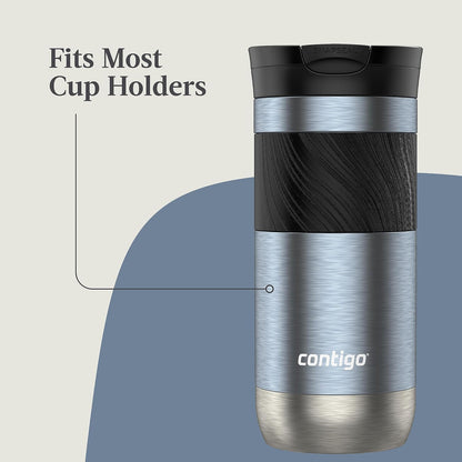 Contigo SNAPSEAL Insulated Stainless Steel Travel Mug with Grip 20oz. Blue Corn Transparent Satin & Midnight Berry