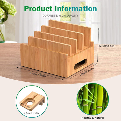 Pezin & Hulin Bamboo Charging Station with USB Charger,5Cables-Natural