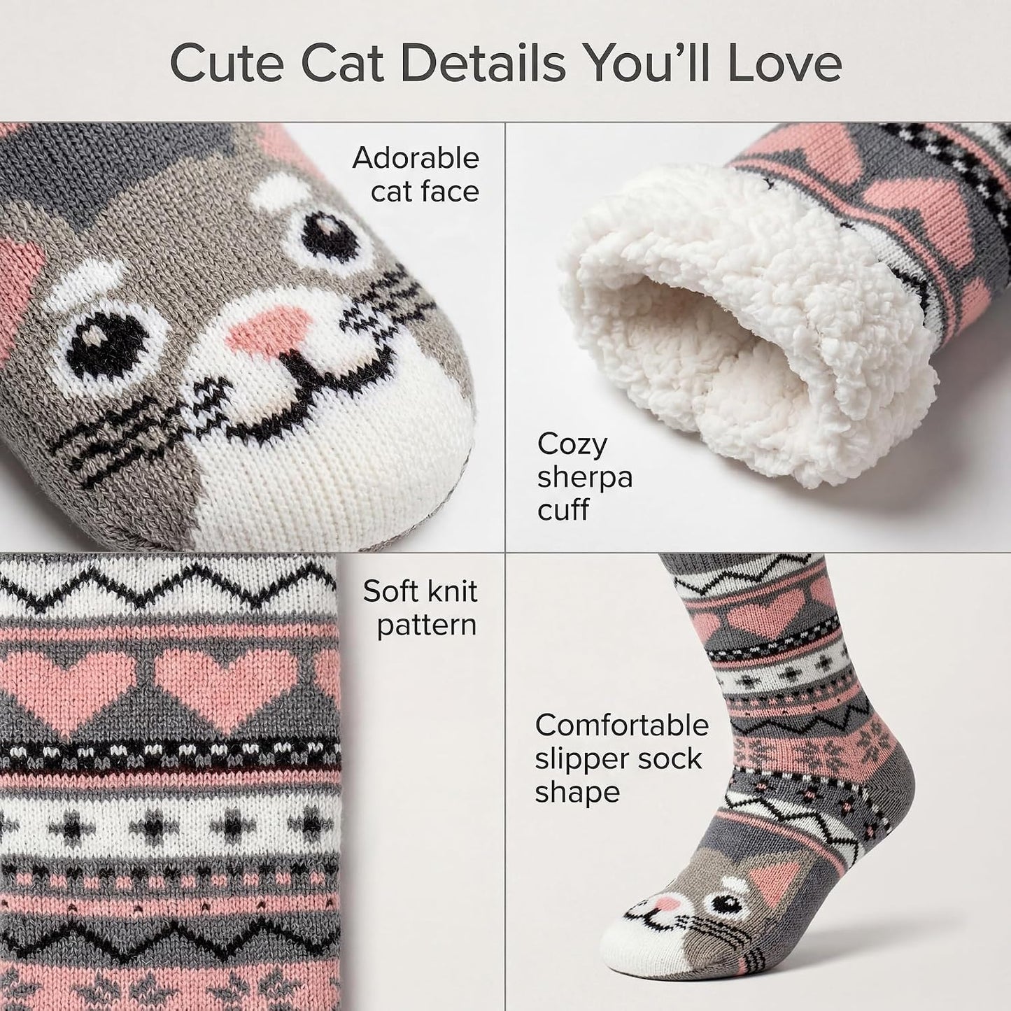 cosyone1997 Fuzzy Slipper Socks for Women Kids with Grips, Cute Animal Sherpa Lined Non-Slip Cozy Winter Socks Gifts
