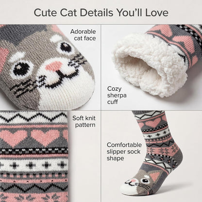cosyone1997 Fuzzy Slipper Socks for Women Kids with Grips, Cute Animal Sherpa Lined Non-Slip Cozy Winter Socks Gifts