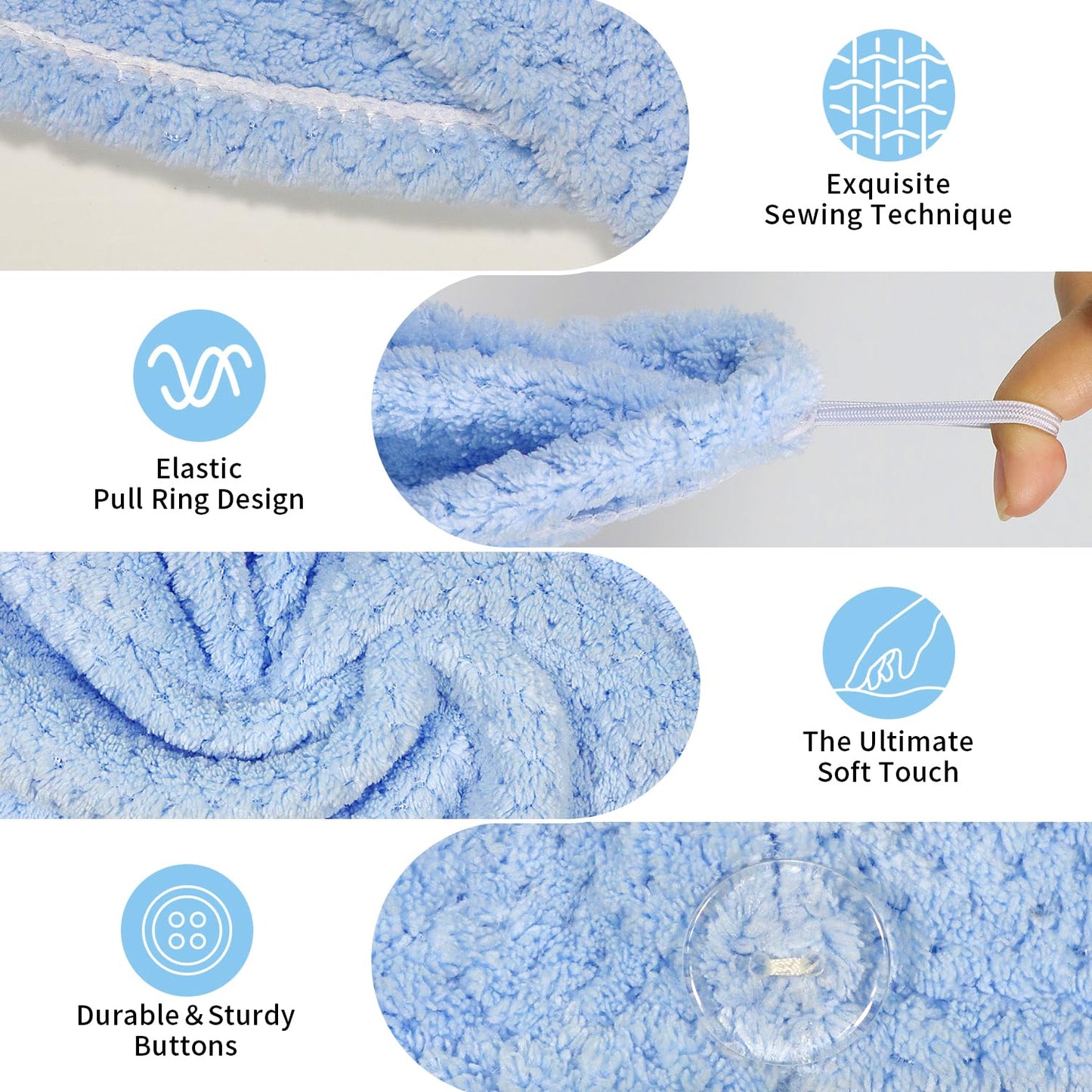 my novel things 3 Pack Hair Towel Wrap for Women, 25.4" x 9.8" Microfiber Towels, Super Absorbent Quick Dry with Button for Curly Hair Anti Frizz (Pink,White,Purple) Gift for Women Girls