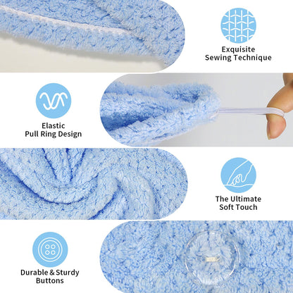 my novel things 3 Pack Hair Towel Wrap for Women, 25.4" x 9.8" Microfiber Towels, Super Absorbent Quick Dry with Button for Curly Hair Anti Frizz (Pink,White,Purple) Gift for Women Girls