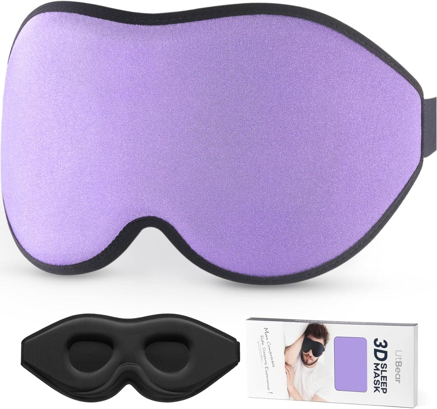LitBear Sleep Mask for Side Sleeper Women Men, Eye Mask for Sleeping Light Blocking, 3D Contoured Cup Sleeping Mask, Soft Breathable Sleep Eye Mask with Adjustable Elastic Strap for Travel