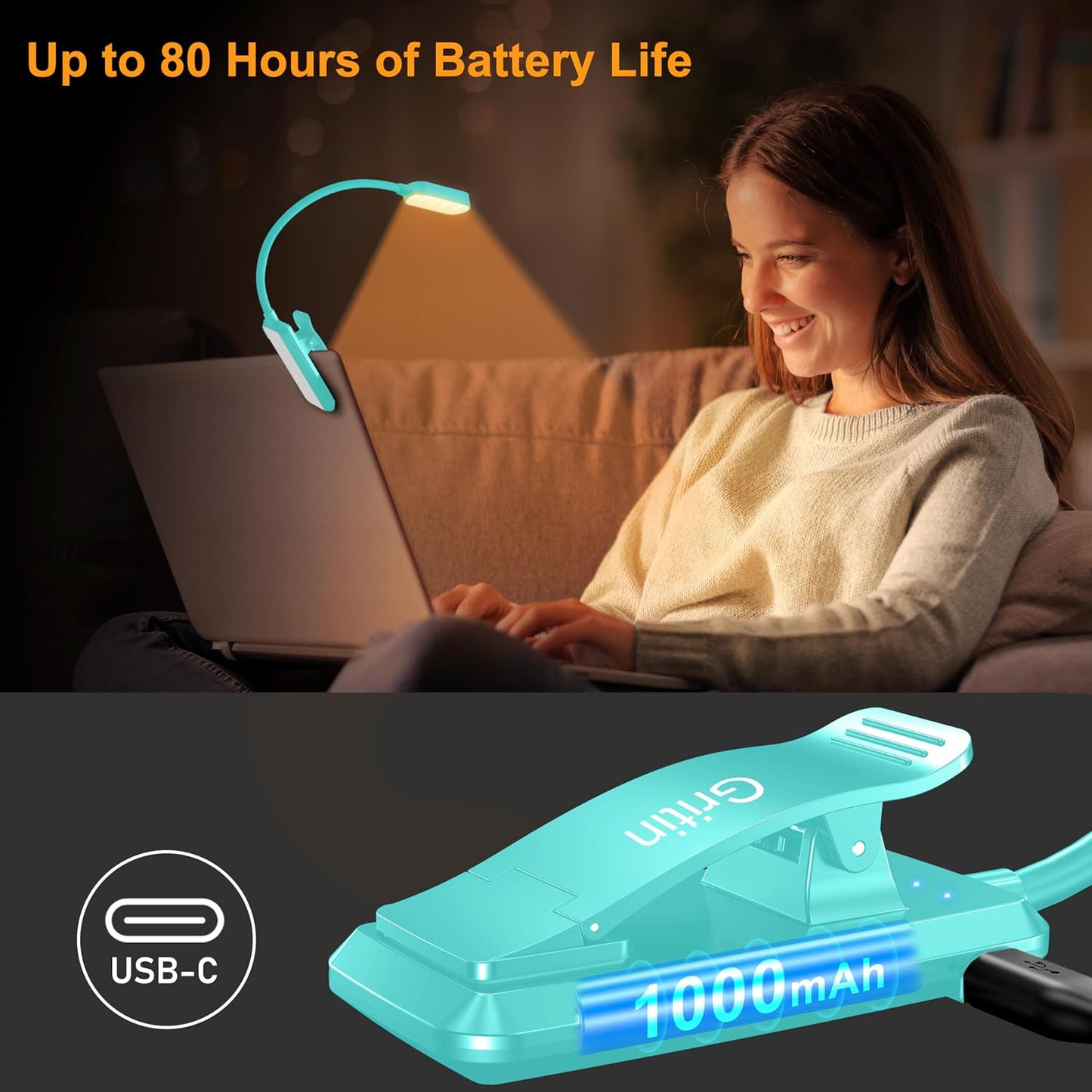 Gritin 16 LED Rechargeable Book Light for Reading in Bed