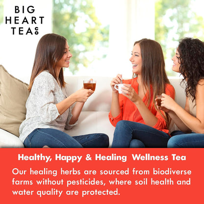Big Heart Tea Co. Tea Bags - Fiery Masala Chai - Certified Organic, Ayurvedic Herbal Decaf Tea with Small Batch Ground Sweet Herbs and Spices including Adaptogenic Tulsi, Rooibos, Ginger, 10 Tea Bags
